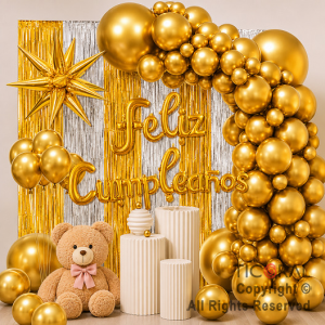 SET DE GLOBOS ARCO XL FELIZ CUMPLEA�OS ORO (GY 7834) 70 UNIDADES
